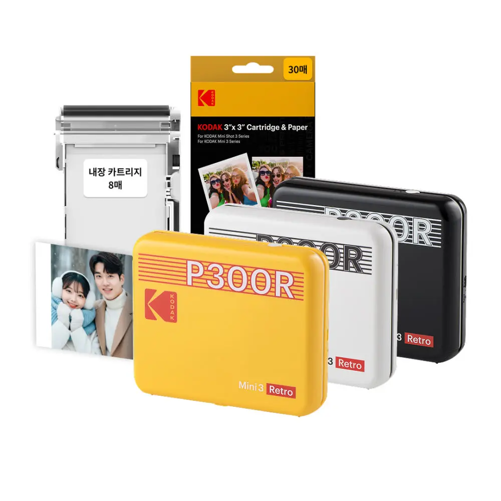 KODAK Mini 3 Retro P300R 코닥 미니3 레트로 포토프린터 추천, 염료승화 4PASS 3x3 정사각 사진인화기 장당 300원대