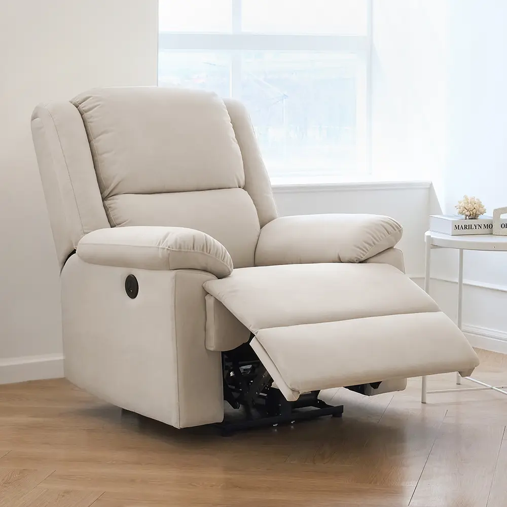 Wellfurniture Riu 웰퍼니쳐 리우 1인 전동 리클라이너 리클라이너 추천, 버튼 하나로 눕는 원터치 전동·펼치면 163cm, 다리까지 쭉
